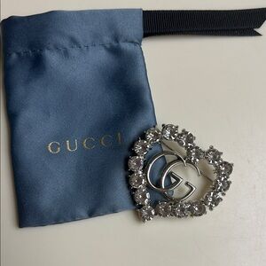 Authentic Gucci Silver Crystal Heart Brooch